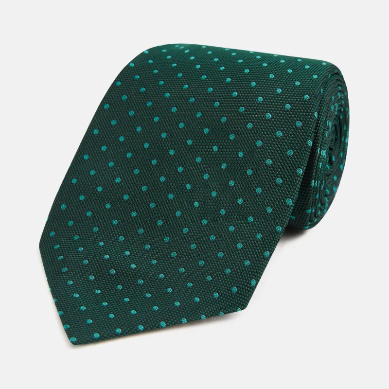 Dark Green Micro Dot Silk Tie sold by Turnbull & Asser