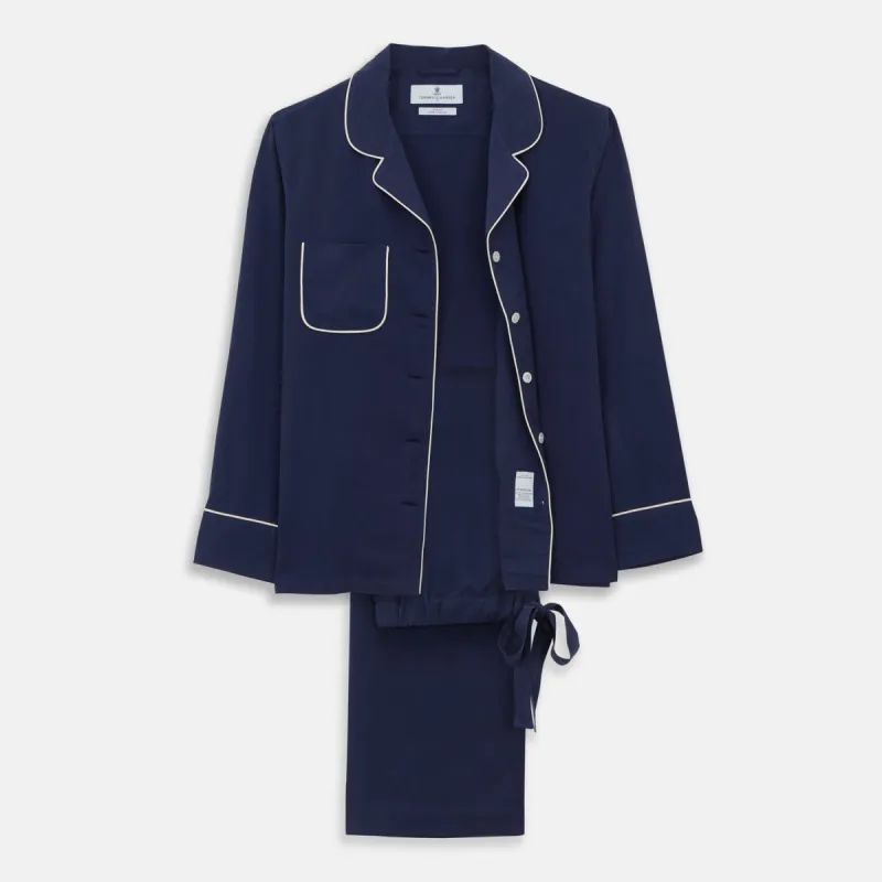 Women's Harriet Navy Silk Pyjama Set sold by Turnbull & Asser