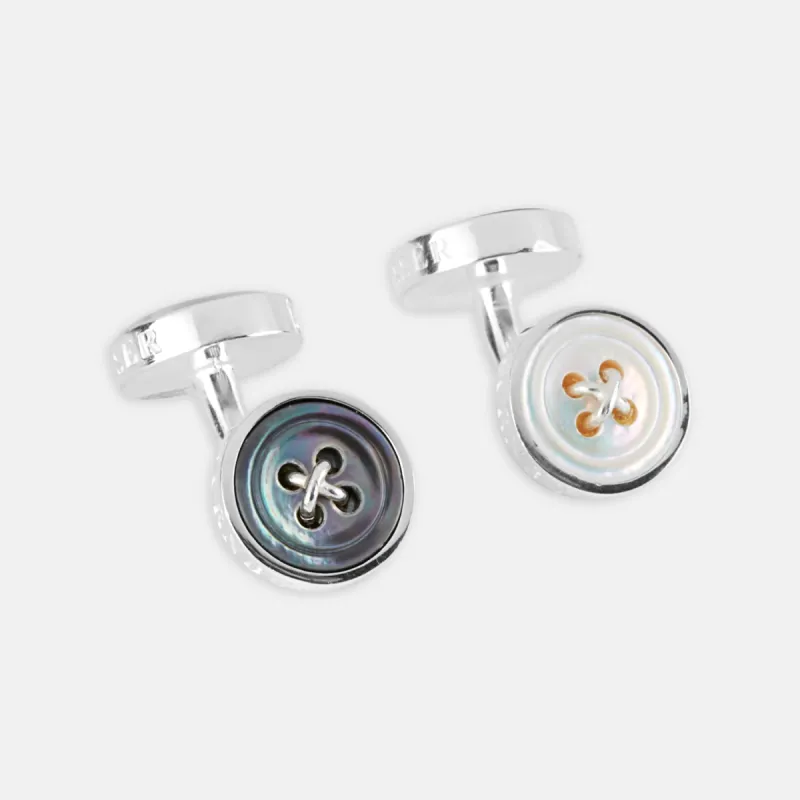 Reversible Sterling Silver Mother-of-Pearl Button Cufflinks sold by Turnbull & Asser