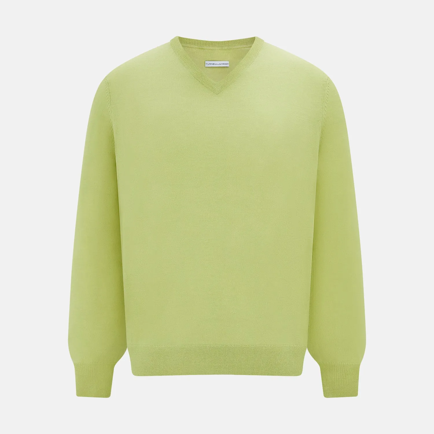 Melon Green Merino V-Neck Jumper sold by Turnbull & Asser