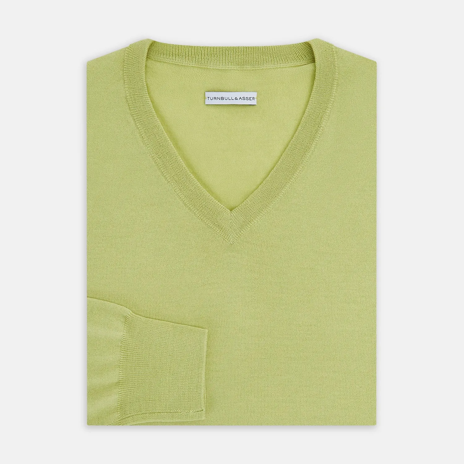 Melon Green Merino V-Neck Jumper sold by Turnbull & Asser product image thumbnail 4