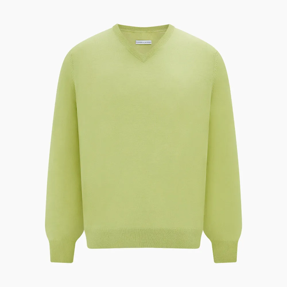 Melon Green Merino V-Neck Jumper sold by Turnbull & Asser product image thumbnail 5
