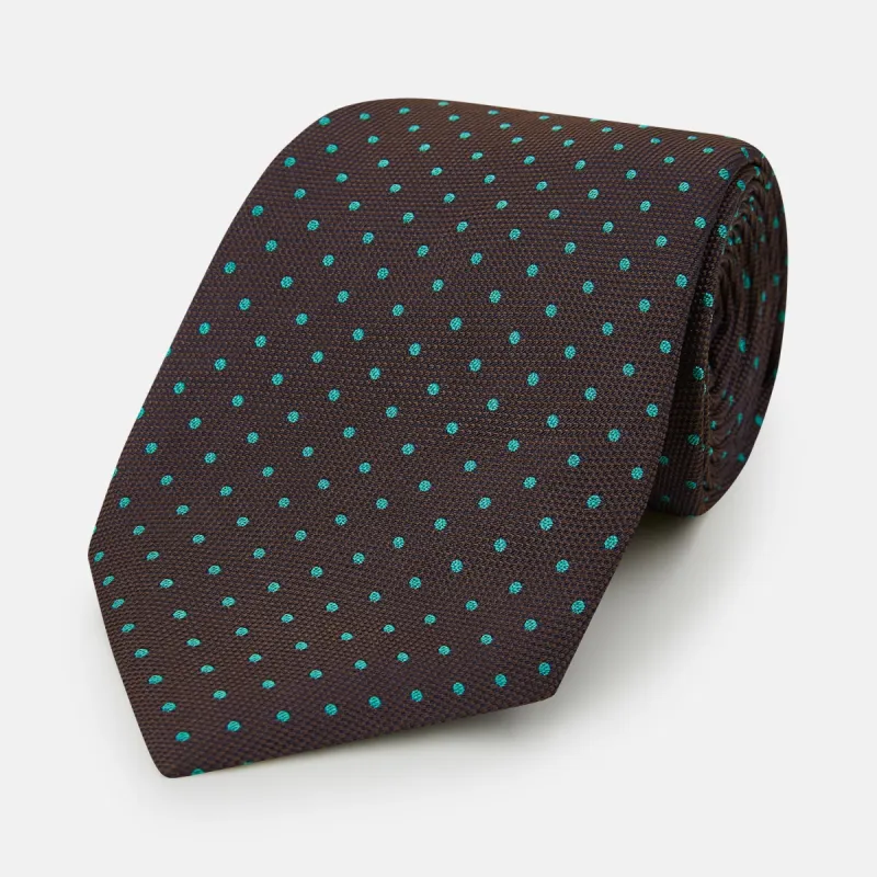 Turquoise and Forest Green Micro Dot Silk Tie sold by Turnbull & Asser