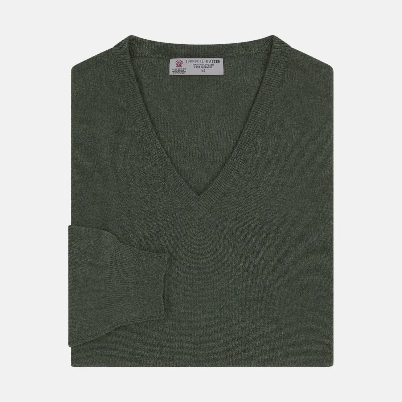Green V-Neck Cashmere Jumper sold by Turnbull & Asser