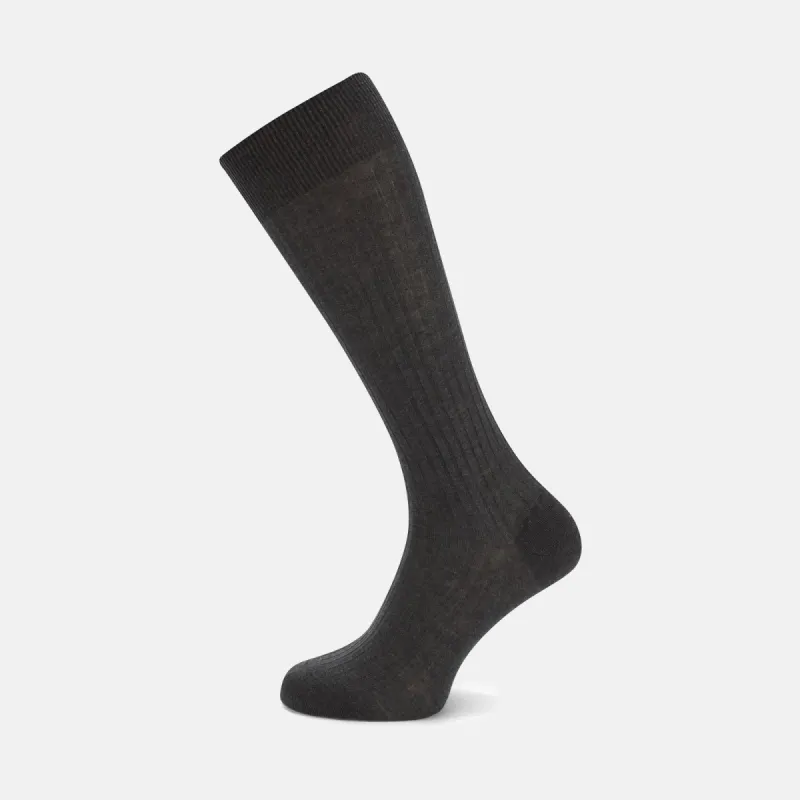 Dark Grey Long Cotton Socks sold by Turnbull & Asser