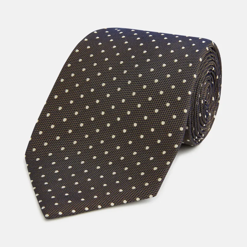 White and Brown Micro Dot Silk Tie sold by Turnbull & Asser