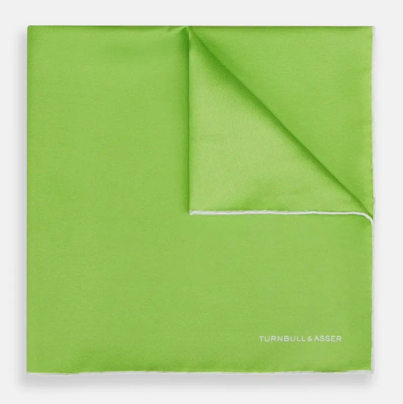 LIME GREEN AND ECRU PIPED SILK POCKET SQUARE sold by Turnbull & Asser