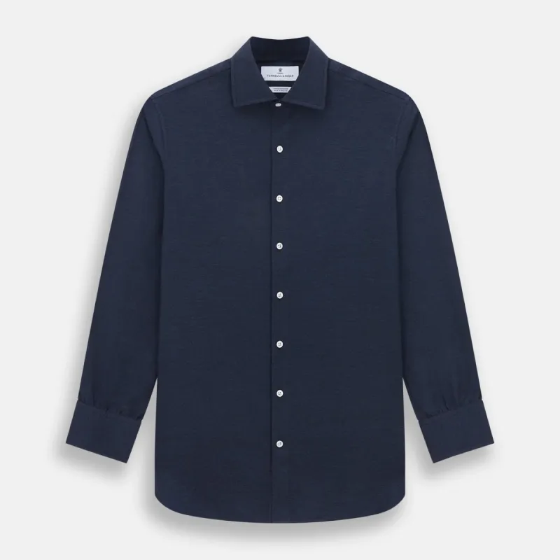 Tailored Fit Navy Cotton Cashmere Belgravia Shirt sold by Turnbull & Asser