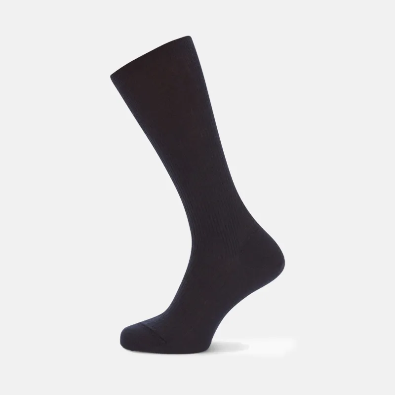 Deep Navy Mid-Length Merino Wool Socks sold by Turnbull & Asser