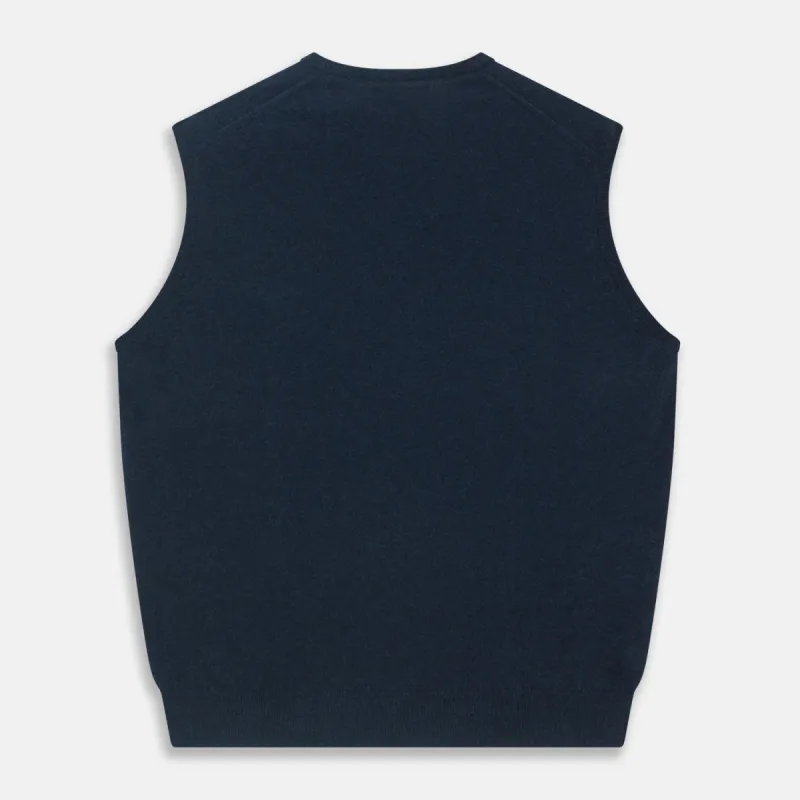 Navy V-Neck Cashmere Slipover sold by Turnbull & Asser