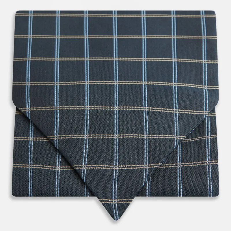Navy Fine Double Check Silk Cravat sold by Turnbull & Asser