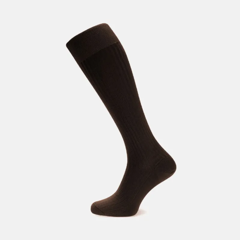 Brown Long Cotton Socks sold by Turnbull & Asser
