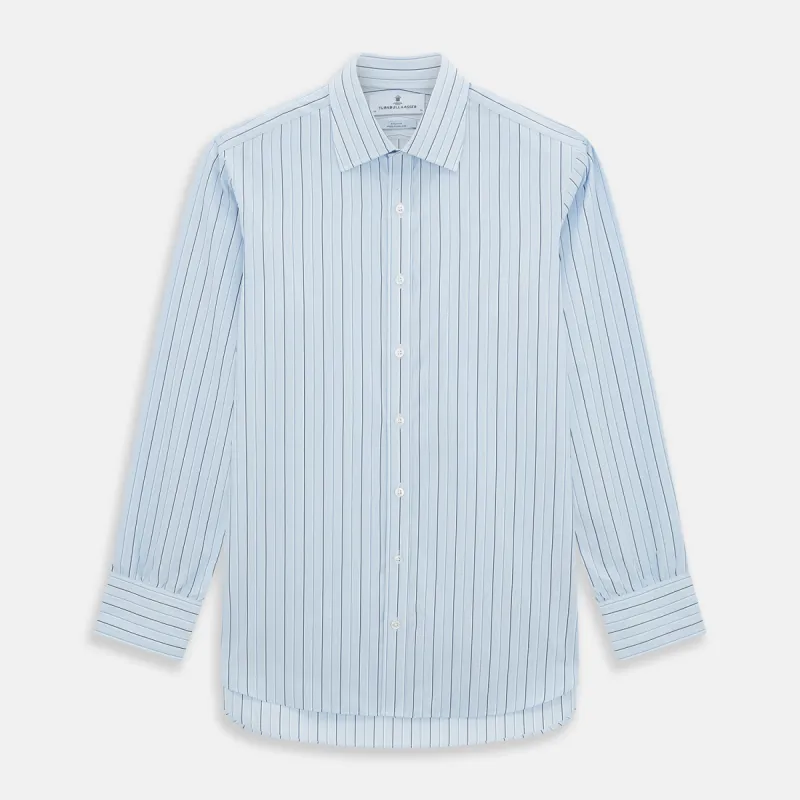 Navy and Blue Combination Stripe Mayfair Shirt sold by Turnbull & Asser
