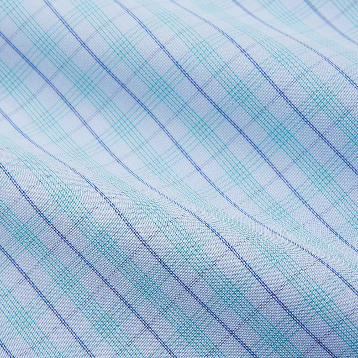 Pale Blue and Green Multi Check Cotton Regular Fit Mayfair Shirt sold by Turnbull & Asser product image thumbnail 4