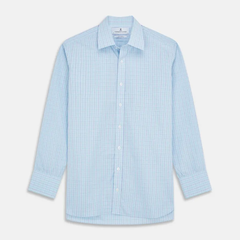 Pale Blue and Green Multi Check Cotton Regular Fit Mayfair Shirt sold by Turnbull & Asser
