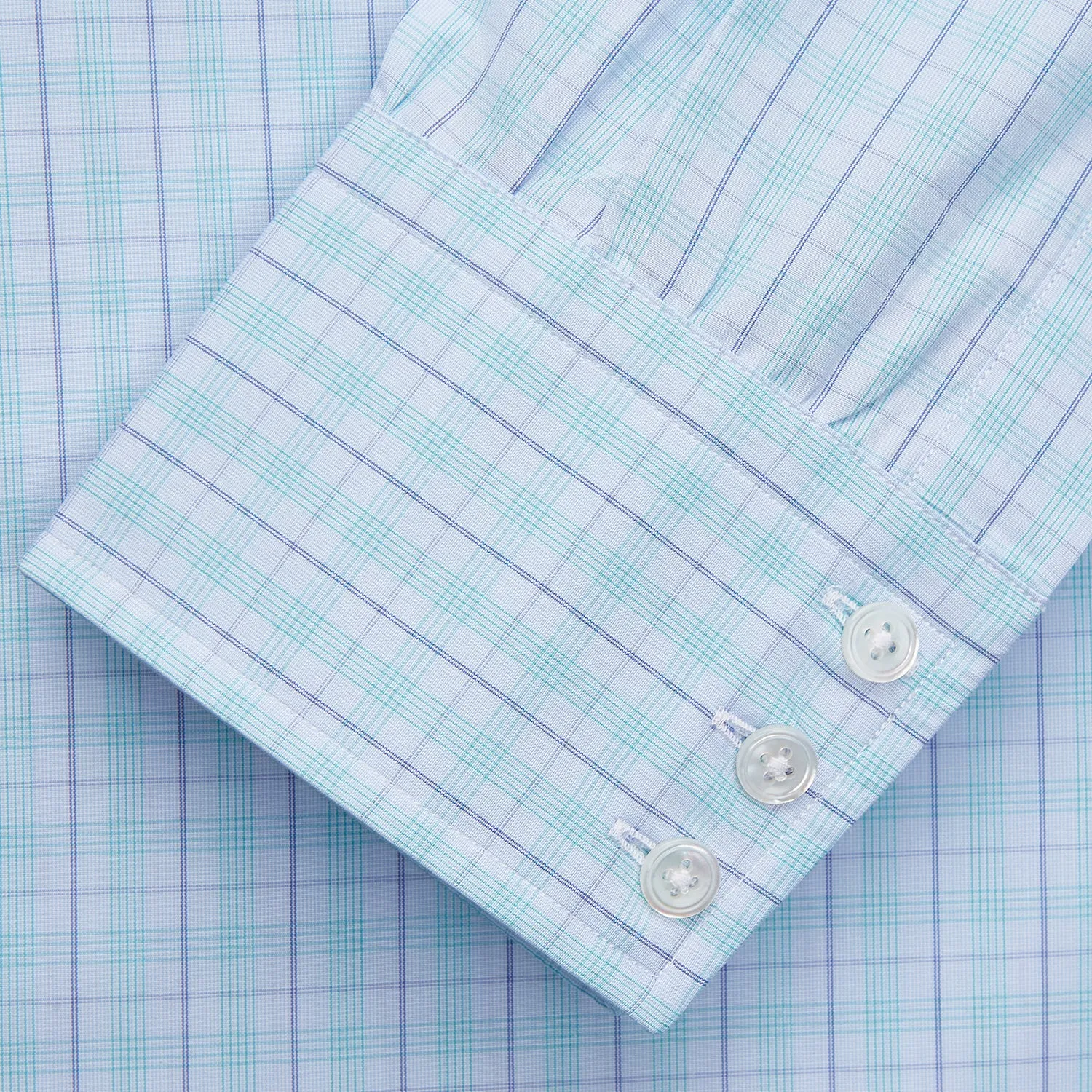 Pale Blue and Green Multi Check Cotton Regular Fit Mayfair Shirt sold by Turnbull & Asser product image thumbnail 3