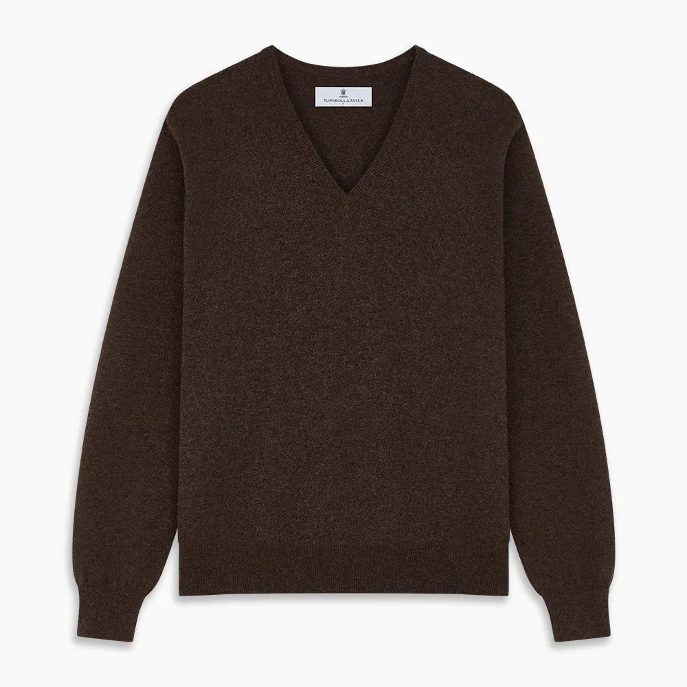 Brown Cashmere V-neck Paden Jumper sold by Turnbull & Asser product image thumbnail 4