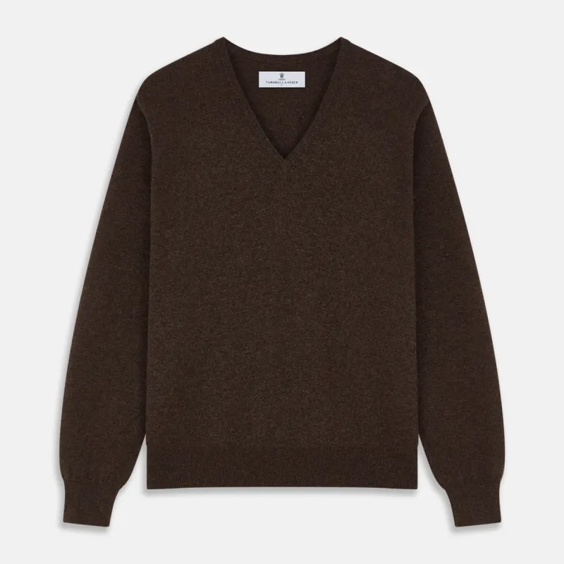 Brown Cashmere V-neck Paden Jumper sold by Turnbull & Asser