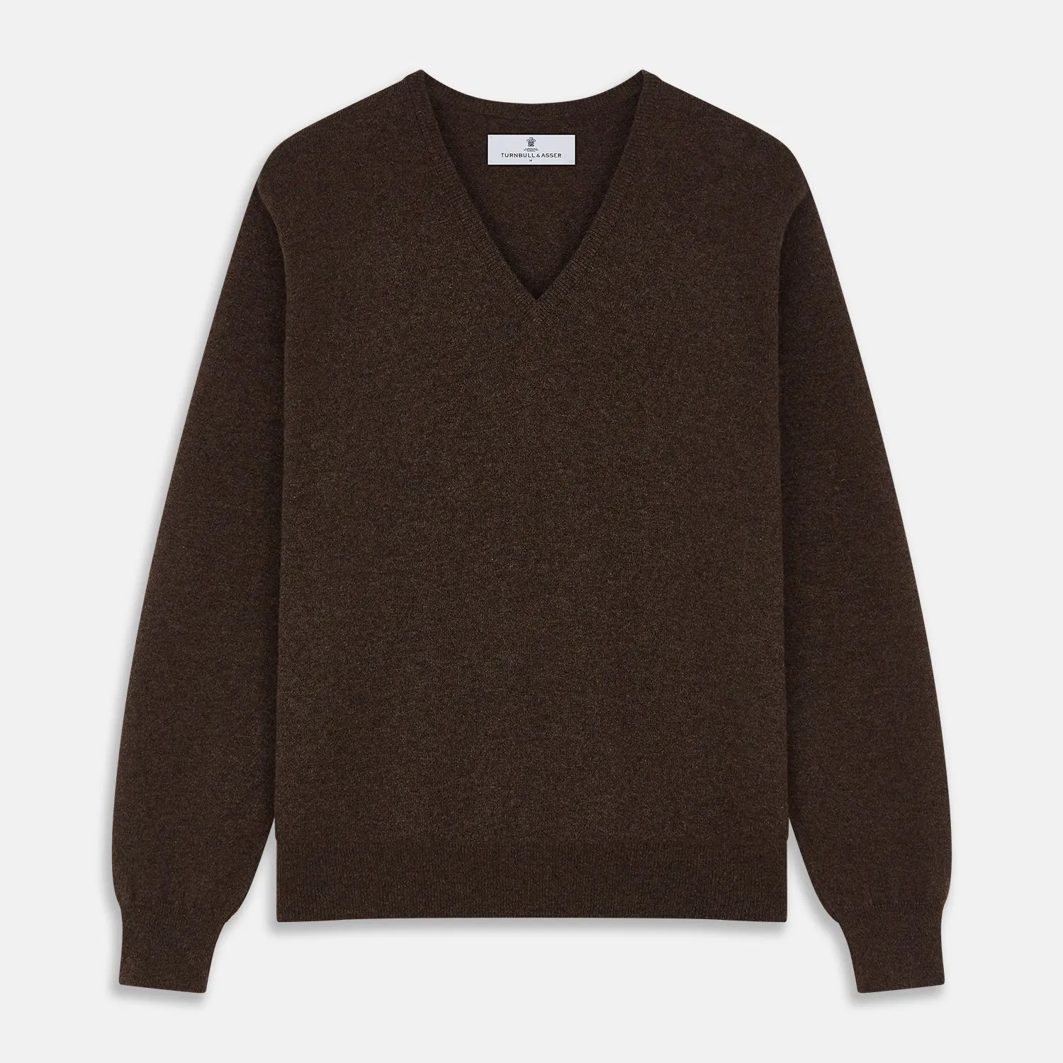 Brown Cashmere V-neck Paden Jumper sold by Turnbull & Asser