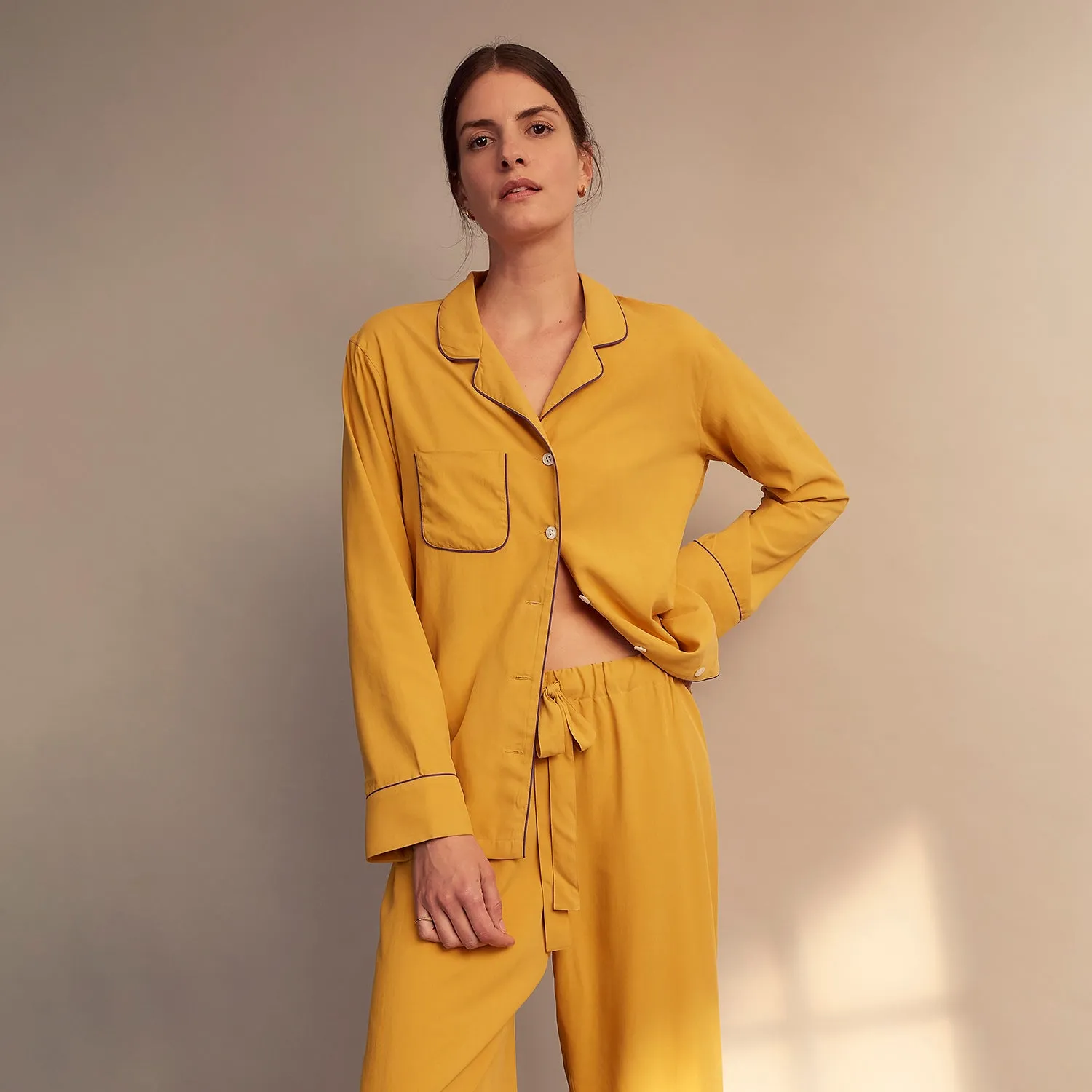 Women's Gold Silk Harriet Pyjamas Set sold by Turnbull & Asser product image thumbnail 3