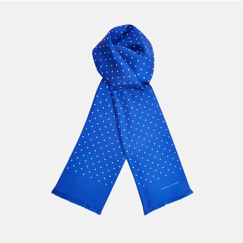 Royal Blue and White Spotted Silk Scarf sold by Turnbull & Asser