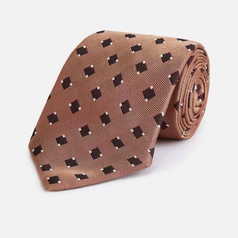 Bronze and Chocolate Brown Tile Silk Tie sold by Turnbull & Asser