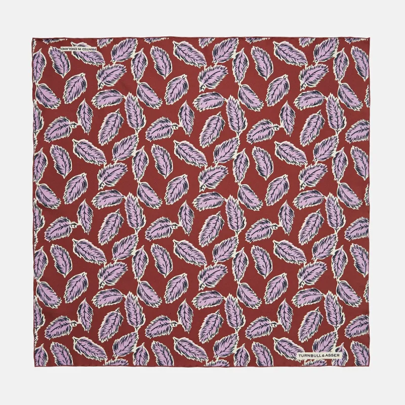 Red Abstract Feather Print Silk Pocket Square sold by Turnbull & Asser