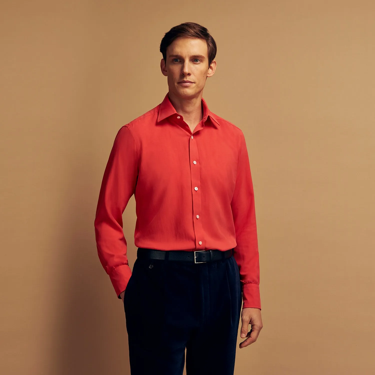 Coral Pink Silk Regular Fit Mayfair Shirt sold by Turnbull & Asser product image thumbnail 2