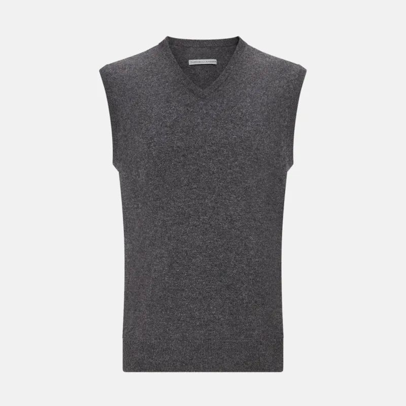Charcoal Grey Melange V-neck Cashmere Vest sold by Turnbull & Asser