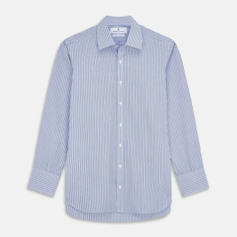 Blue and Navy Halo Stripe Cotton Regular Fit Mayfair Shirt sold by Turnbull & Asser