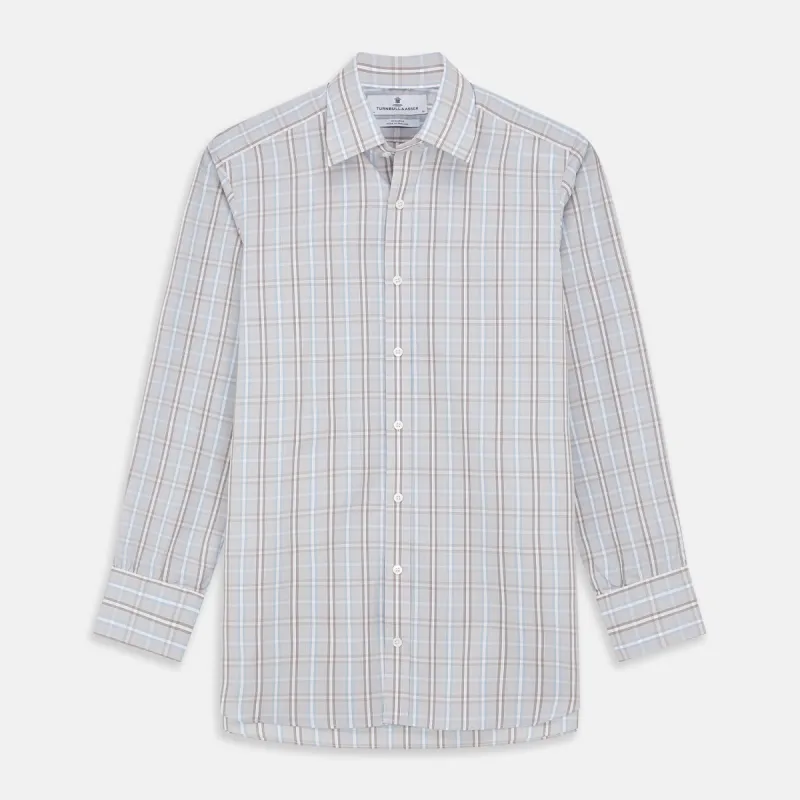 Beige and Light Blue Check Cotton Regular Fit Mayfair Shirt sold by Turnbull & Asser