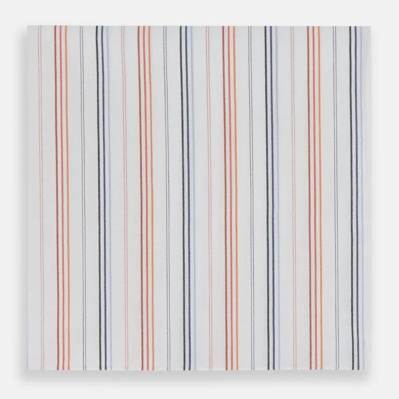 Hand Rolled Orange and Blue Multi Stripe Handkerchief sold by Turnbull & Asser