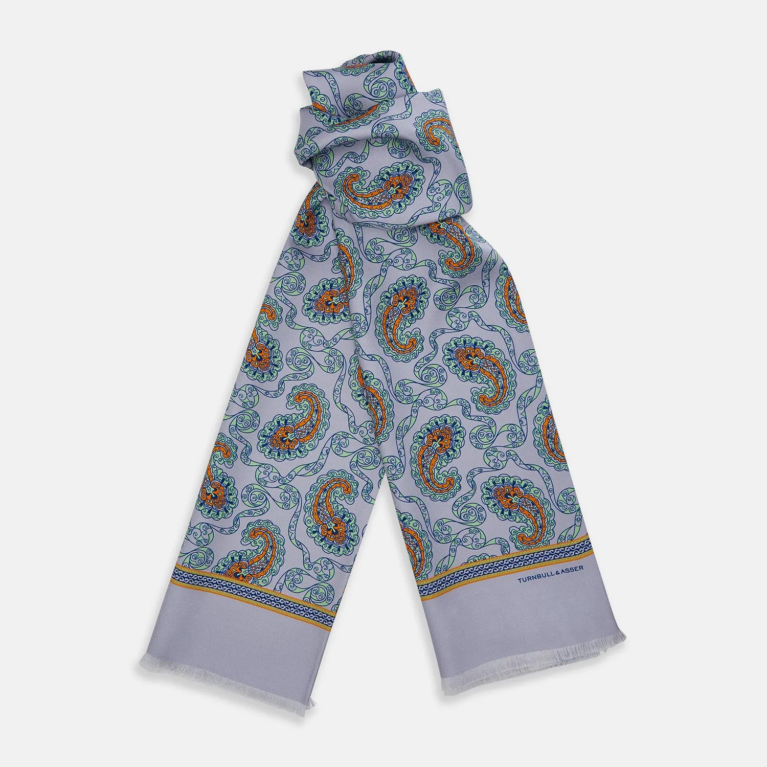 Light Blue Paisley Silk Lawton Scarf sold by Turnbull & Asser