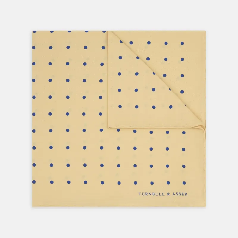 Yellow and Blue Spot Silk Pocket Square sold by Turnbull & Asser