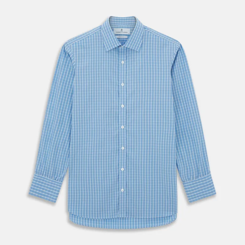 BLUE & WHITE CHECK COTTON REGULAR FIT SHIRT sold by Turnbull & Asser