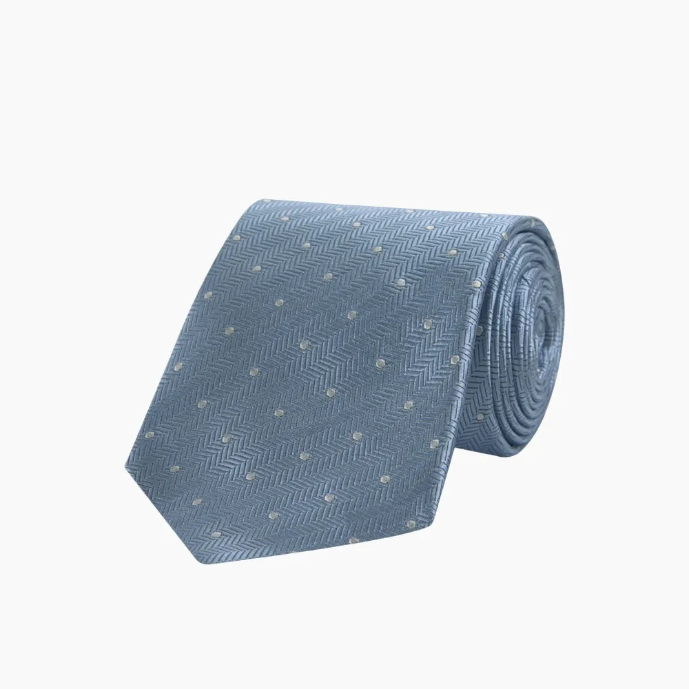 Ice Blue and White Small Spot Herringbone Silk Tie sold by Turnbull & Asser product image thumbnail 5