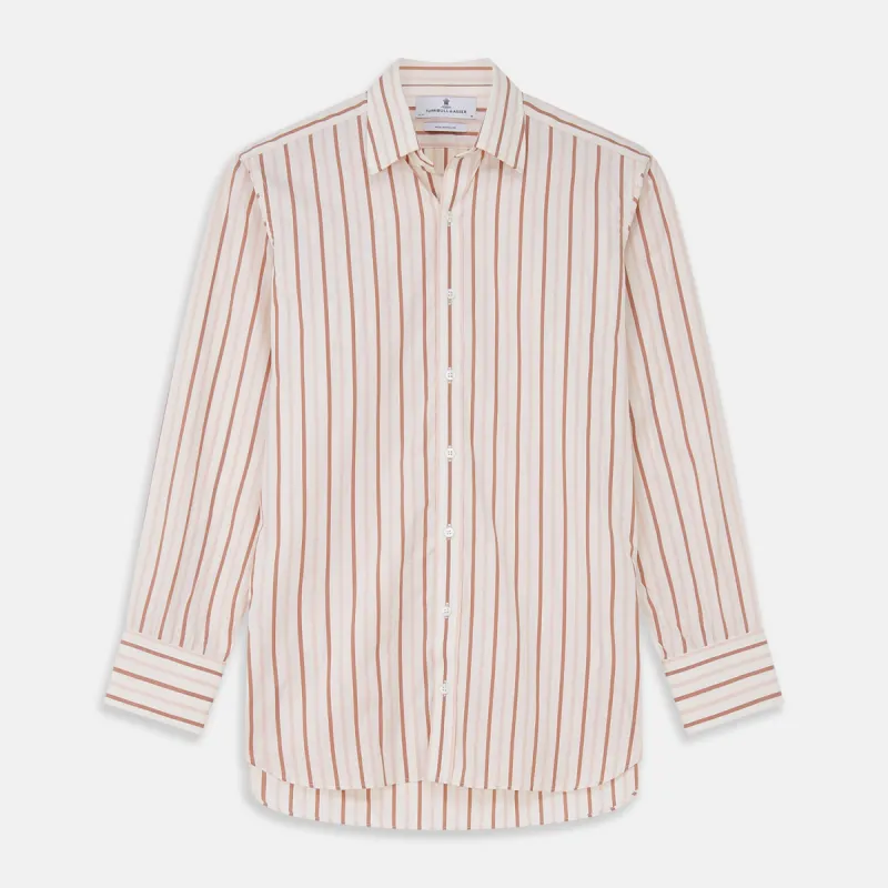 Pink and Sandstone Stripe Cotton Regular Fit Mayfair Shirt sold by Turnbull & Asser