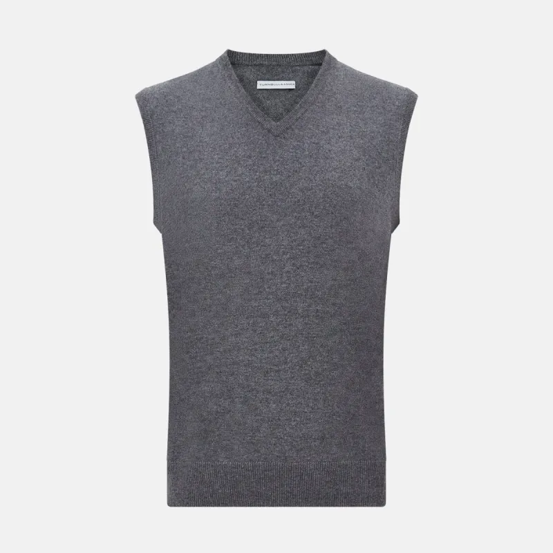 Slate Grey Melange V-neck Cashmere Vest sold by Turnbull & Asser