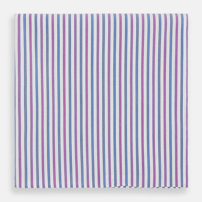 Hand Rolled Purple and Blue Track Stripe Handkerchief sold by Turnbull & Asser