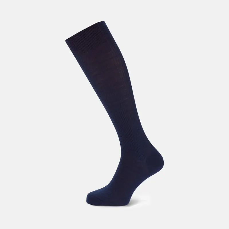 Midnight Blue Long Merino Wool Socks sold by Turnbull & Asser