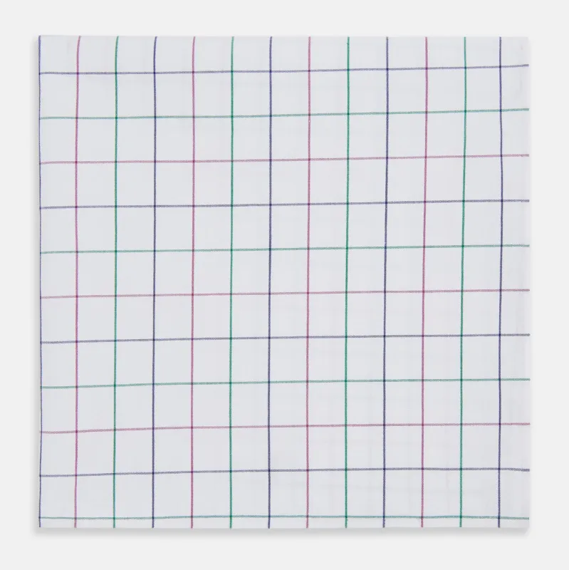 Hand Rolled Pink and Green Grid Check Handkerchief sold by Turnbull & Asser