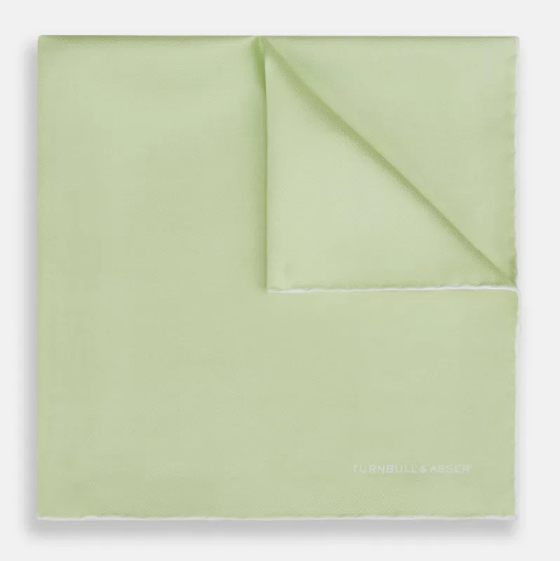 MINT AND ECRU PIPED SILK POCKET SQUARE sold by Turnbull & Asser
