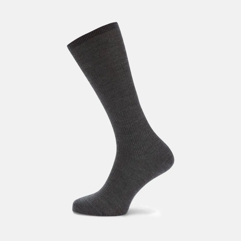 Dark Grey Mid-Length Merino Wool Socks sold by Turnbull & Asser
