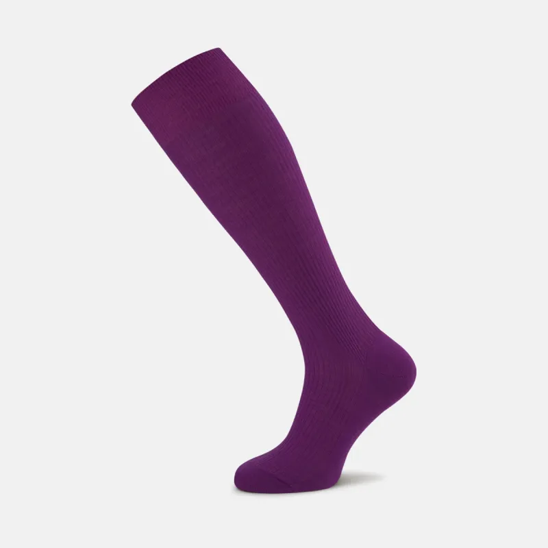 Magenta Long Merino Wool Socks sold by Turnbull & Asser