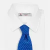 Long Blue and White Small Spot Printed Silk Tie sold by Turnbull & Asser