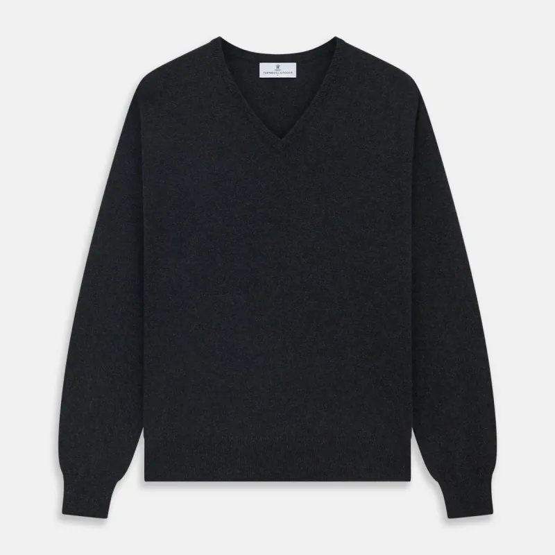 Charcoal V-Neck Cashmere Jumper sold by Turnbull & Asser