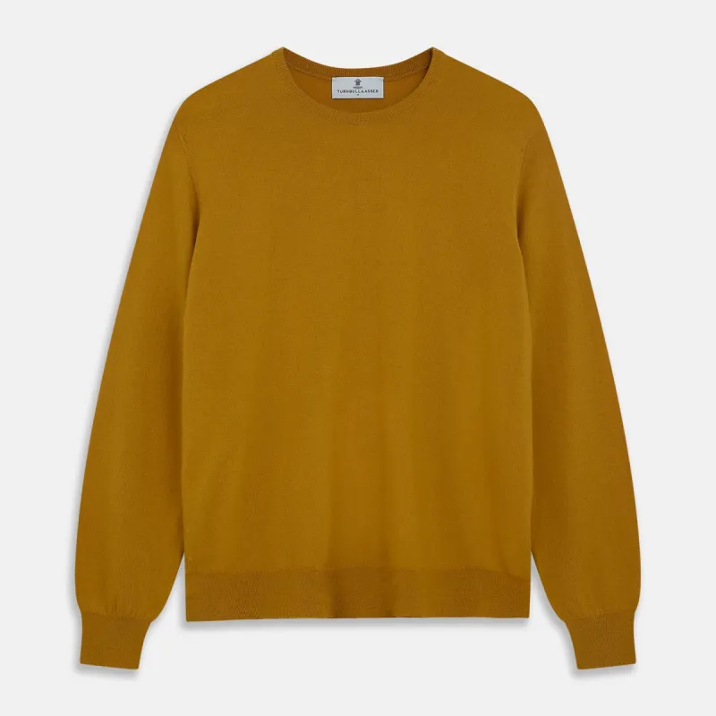 Gold Crew Neck Merino Jumper sold by Turnbull & Asser