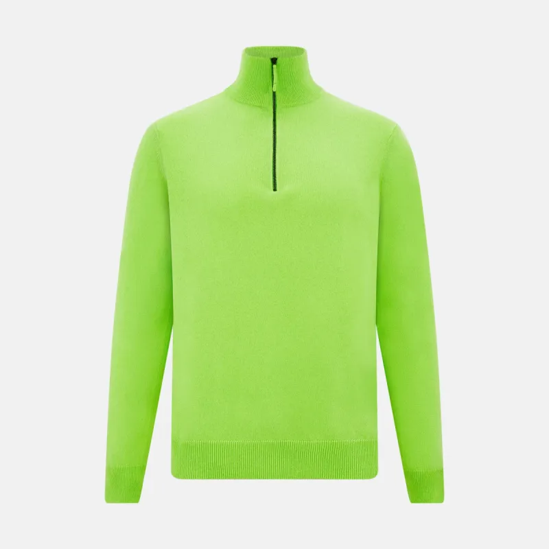 Neon Green Half-Zip Cashmere Jumper sold by Turnbull & Asser
