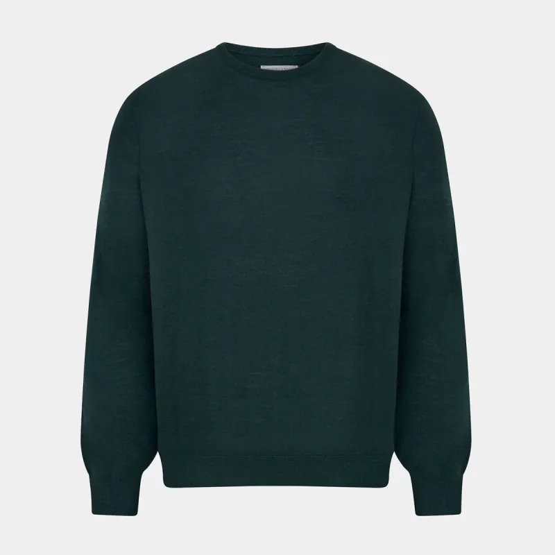 Forest Green Fine Merino Round Neck Jumper sold by Turnbull & Asser