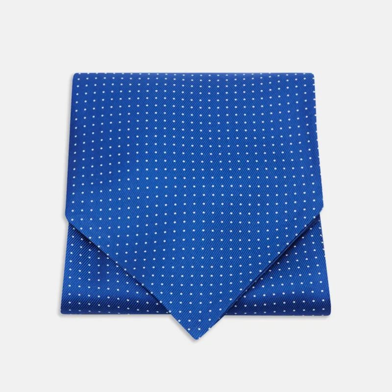Royal Blue and White Small Spot Silk Ascot Tie made by Turnbull & Asser